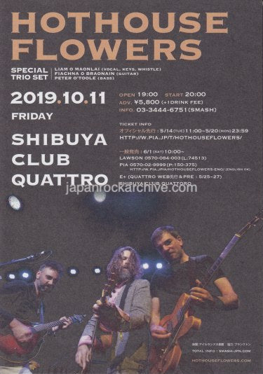 Hothouse Flowers 2019 Japan tour concert gig flyer handbill