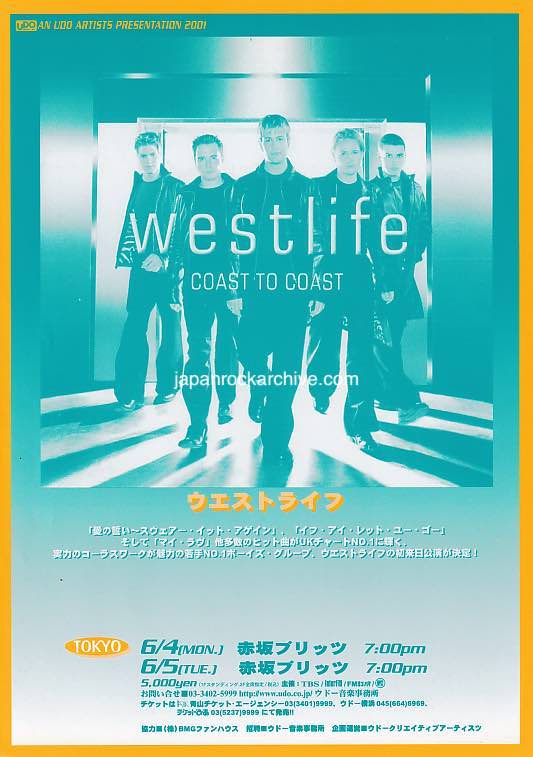 Westlife 2001 Japan tour concert gig flyer handbill